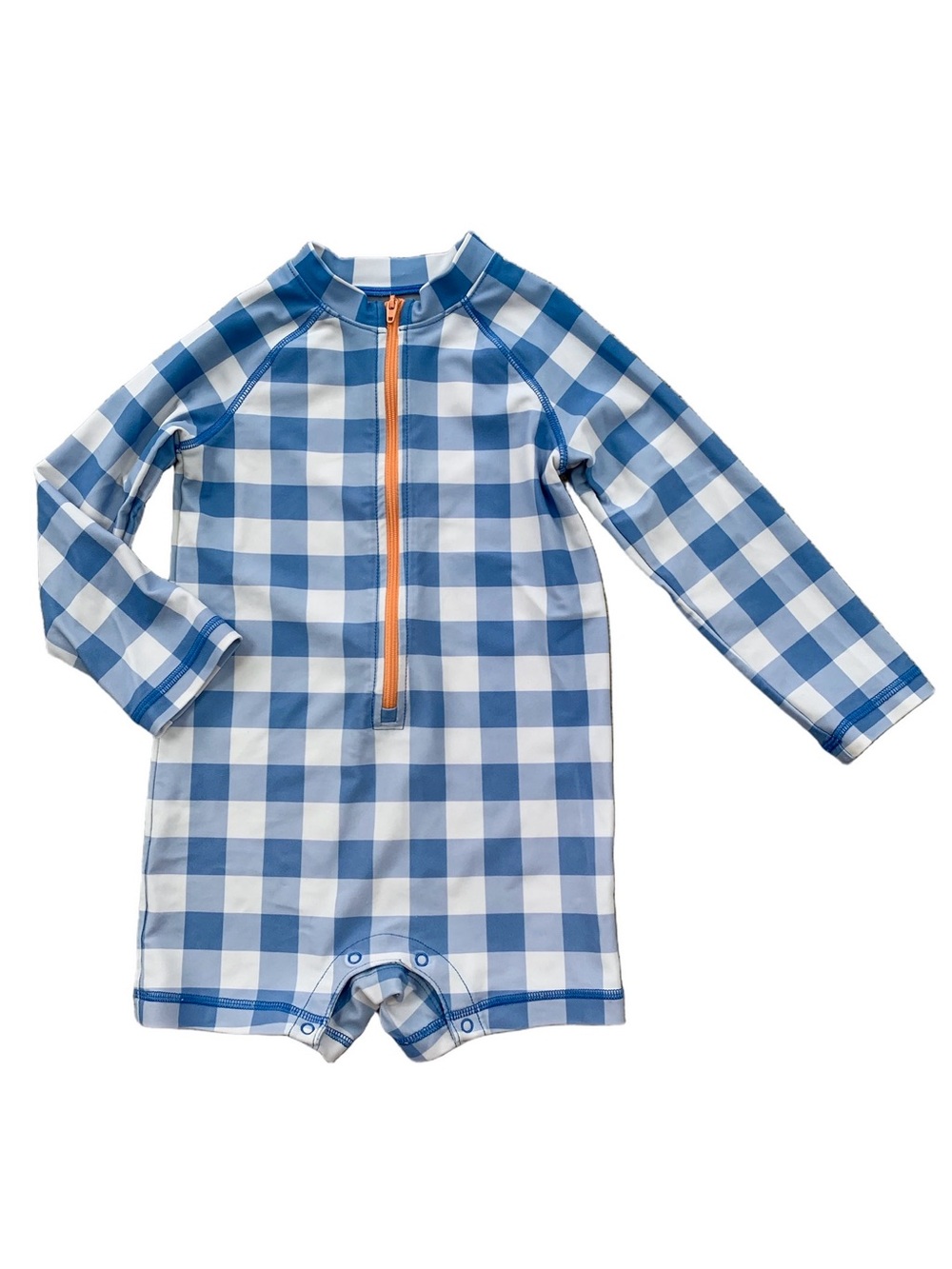 Primary Size 2 One Piece Long Sleeve Rash Guard Swimsuit in Blueberry Gingham